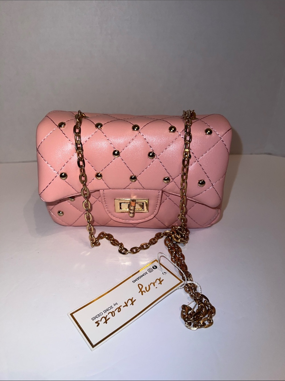 NWT Tint Treats Pink Mini Purse. Gold Chain and Studded Accents and Hardware.​